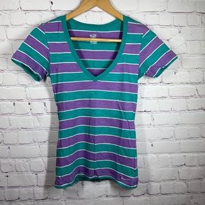 Nike Athletic Dept Women's Short Sleeve V-Neck Striped T-Shirt Sze XS Multicolor